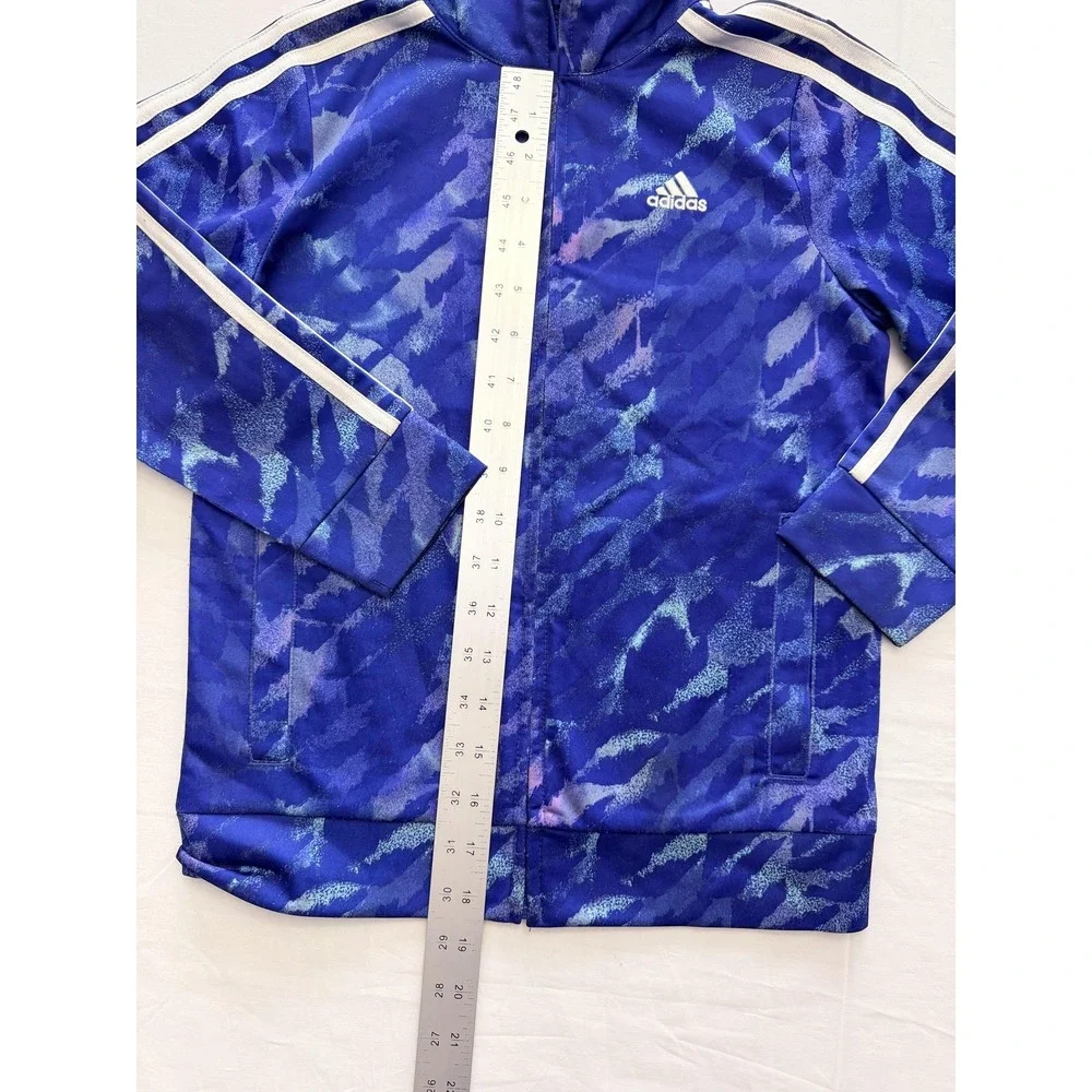 Adidas Track Jacket Kids 7 Blue Camo Print Full Zip 3-Stripes‎ Athletic